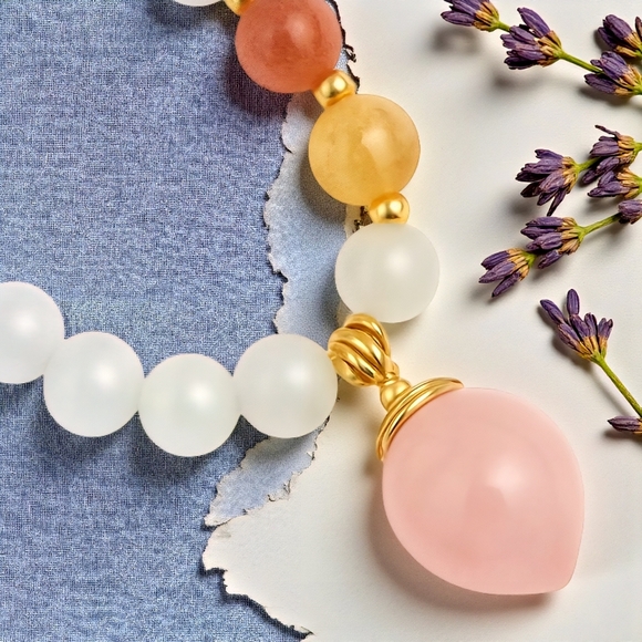 Elegant Natural Opal Beaded Dainty Stretchy Bracelet Pink Peach Charm - Picture 11 of 15